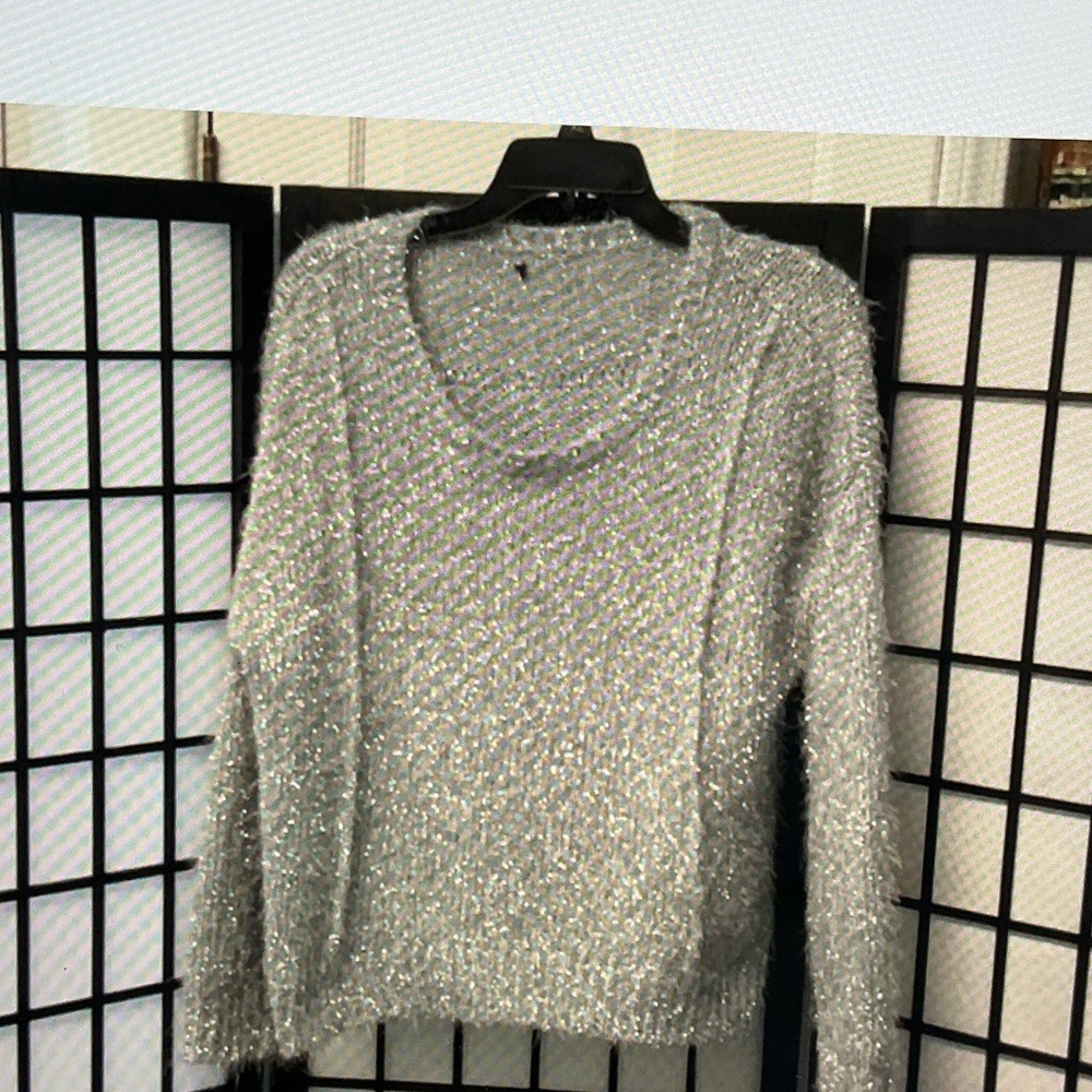 Silver Metallic Scoop Neck Women's Sweater